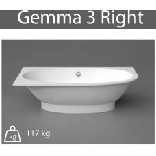 Akmens masės vonia Gemma3 1950x1010 mm, su apvalintu kampu dešinėje, balta